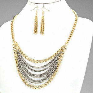 Gold & Silver Multi-Layer Bib Chain Necklace Set